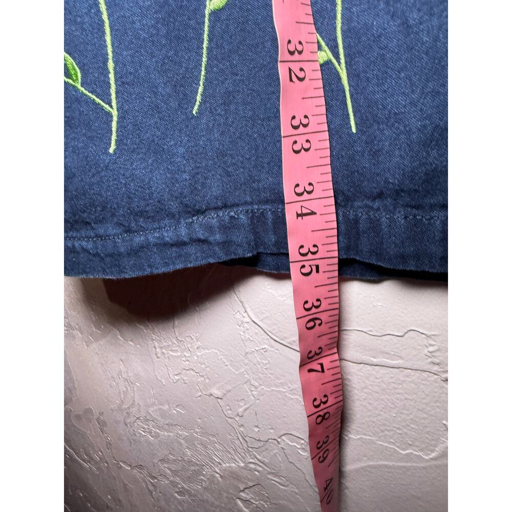 Baccini vintage embroidered flower‎ denim shift dress womens medium cottagecore - Picture 5 of 6
